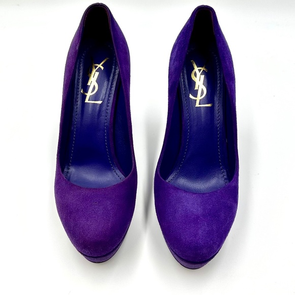 YSL Violet Suede Platform Pumps SZ 37 - Picture 15 of 16